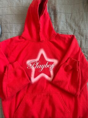 PLAYBOY Red Hoodie with White Star and Script Logo